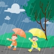 Premium Vector | Kids play in rainy day vector illustration